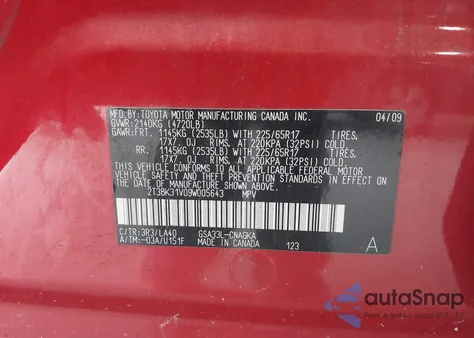 2009 Toyota Rav4 Limited V6 из США, поврежденный, VIN 2T3BK31V09W005643